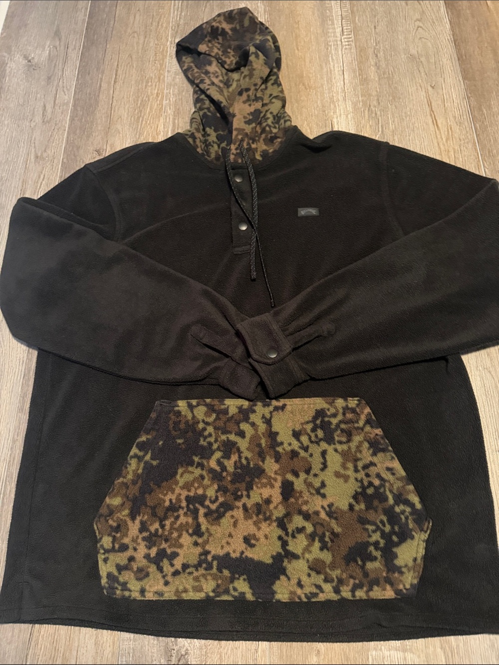 Billabong Black Fleece Hoodie with Green Camo Lining